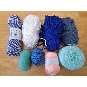 Mixed Yarn Lot 8 New or Partial Skeins Various Colors - 1 is Plastic Yarn